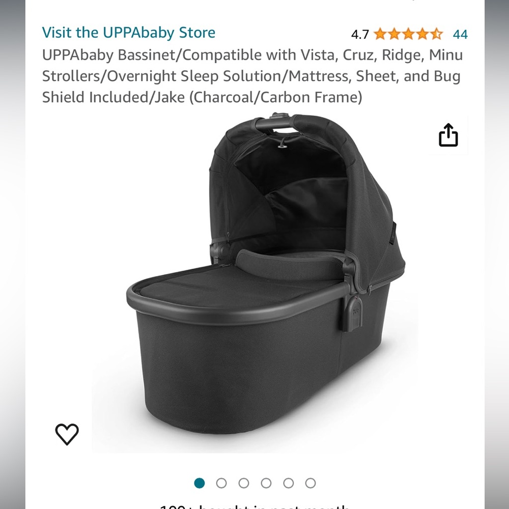 UPPAbaby Bassinet/Compatible with Vista, Cruz, Minu Strollers (black) Jack